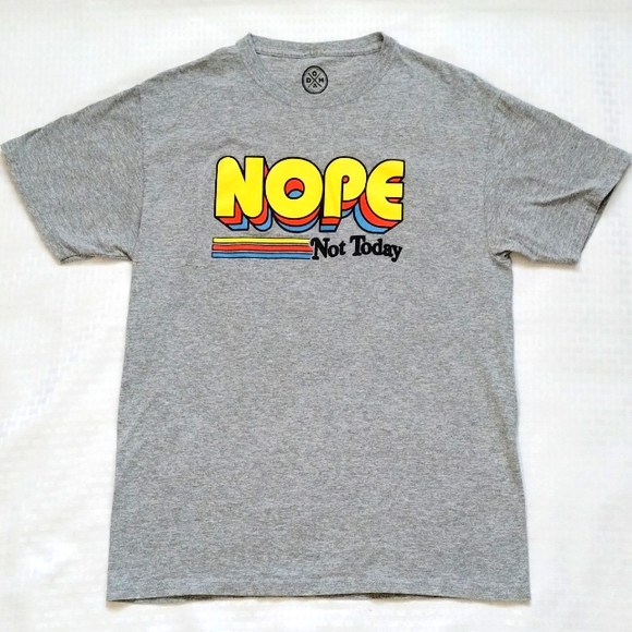 Funny T-shirt NOPE Not Today DOM Brand Classic 70s Look Short Sleeve size M Gray - Picture 1 of 4